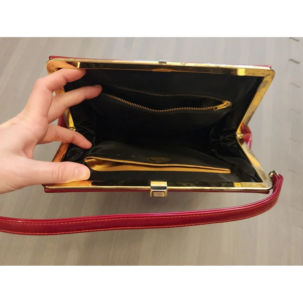 Theodor‎ California Vintage Red Patent Leather Handbag Mid Century Frame Bag